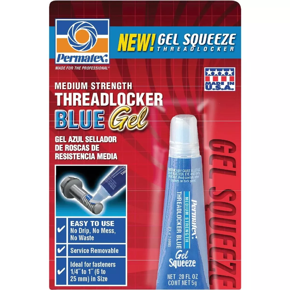 0.2 Oz. Blue Medium Strength Gel Squeeze Threadlocker