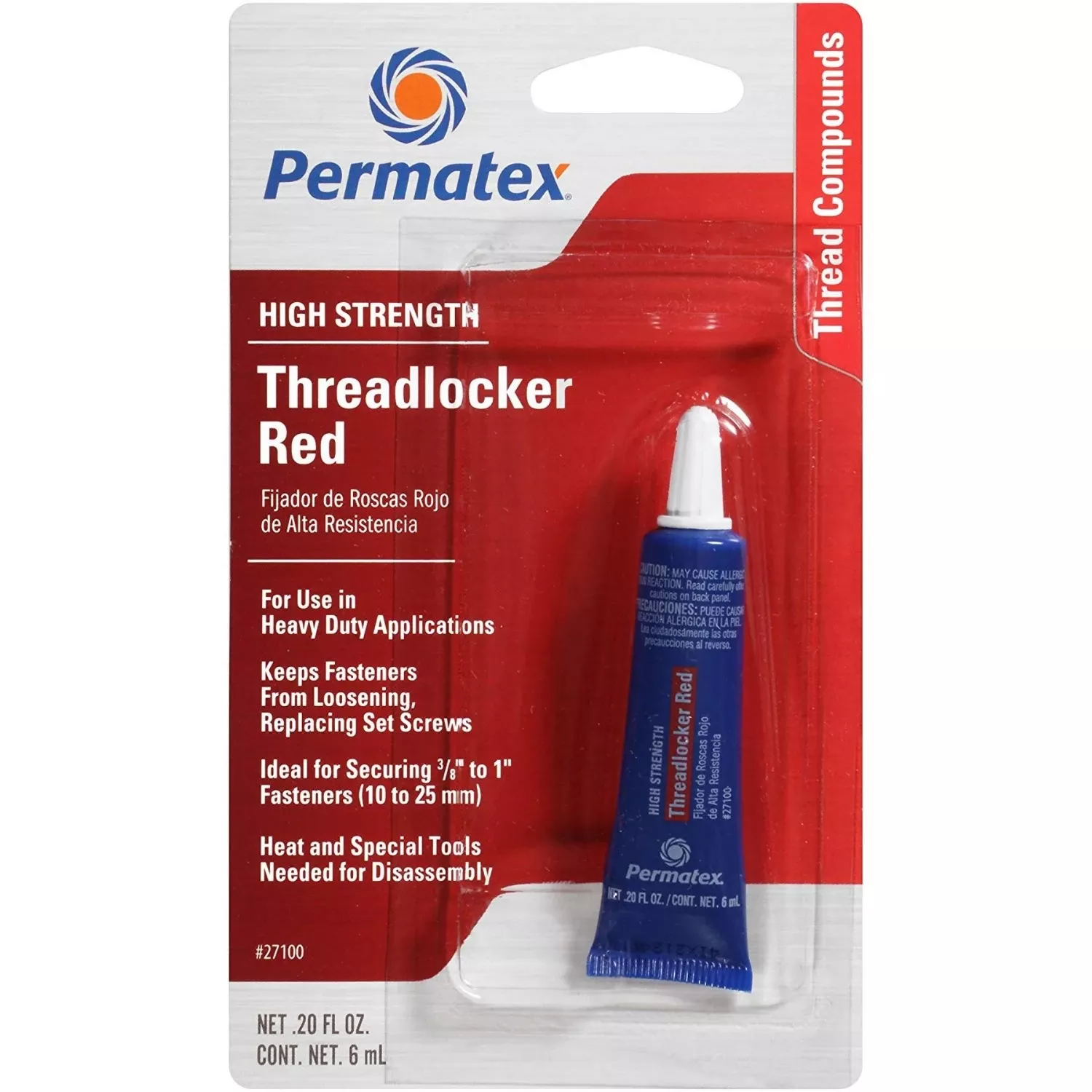 0.2 Oz. High Strength Red Threadlocker For Heavy-duty Applications