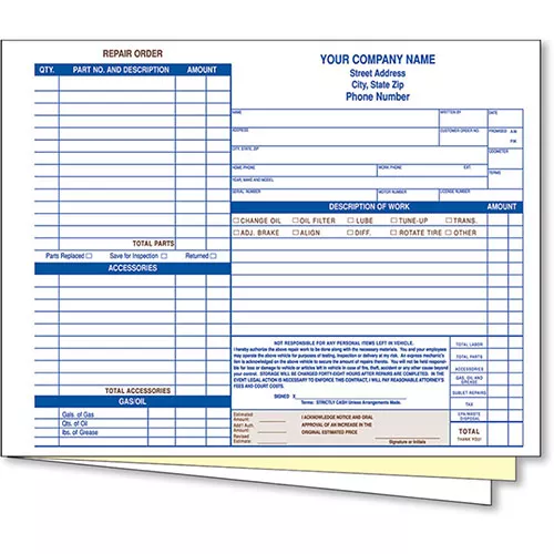 1-Color Repair Order Forms – Pack 250