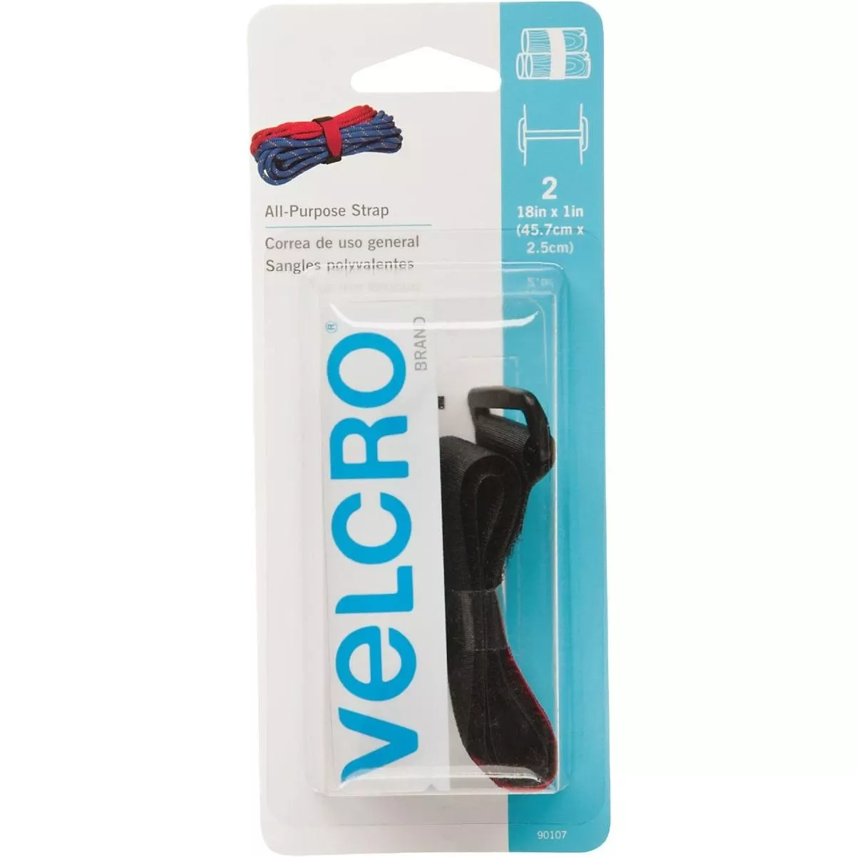 1 In. X 18 In. Black All-purpose Hook & Loop Strap (2-count)