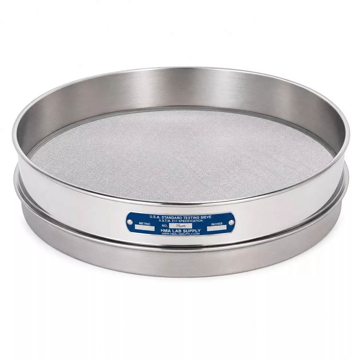 12″ Sieve, Half-Height, #200, All Stainless w/ Back-Up Cloth