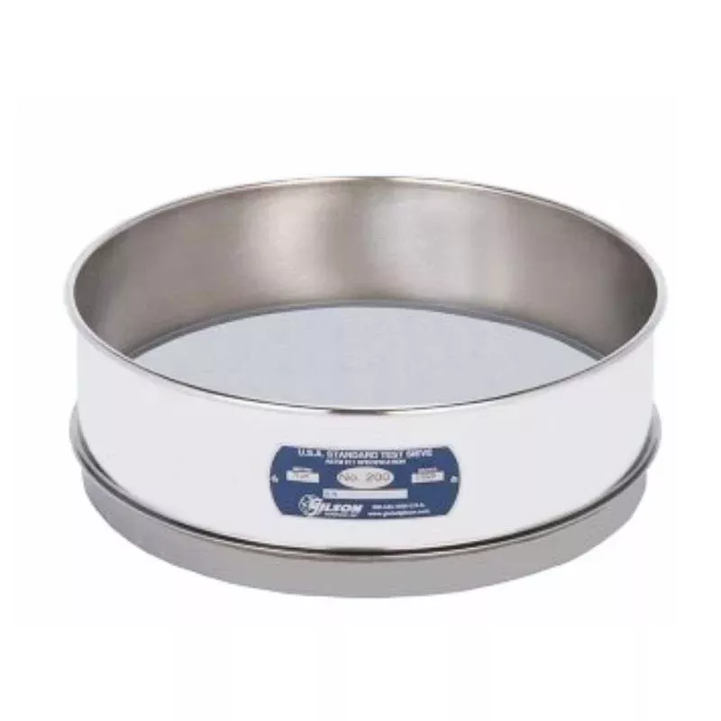 12″ Sieve, Intermediate-Height, #200, All Stainless w/ Back-Up Cloth