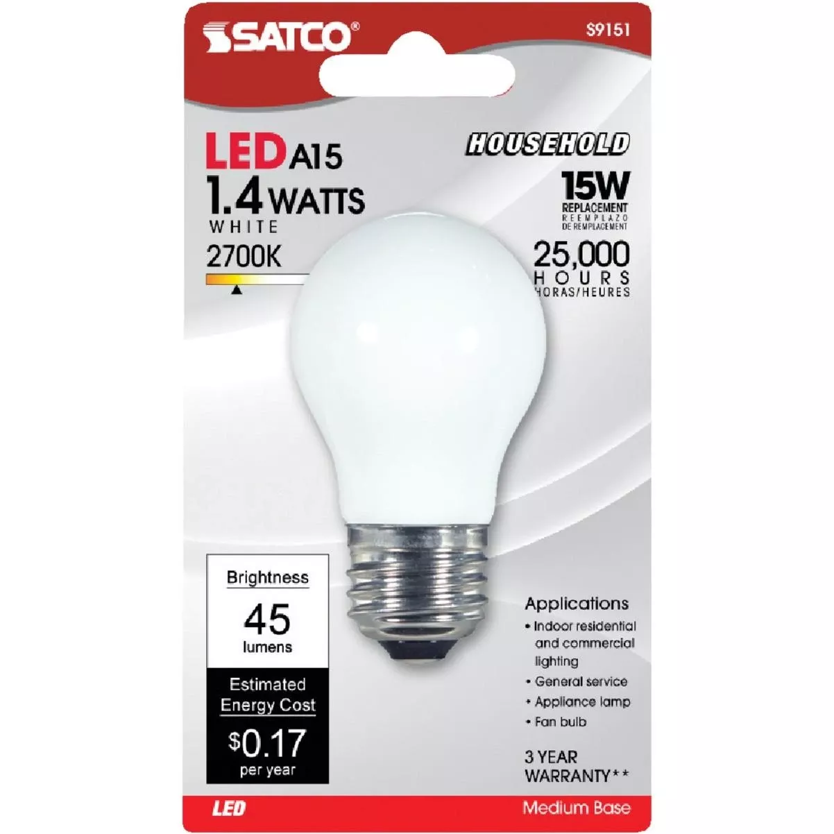 15w Equivalent Soft White A15 Medium Led Decorative Fan Light Bulb