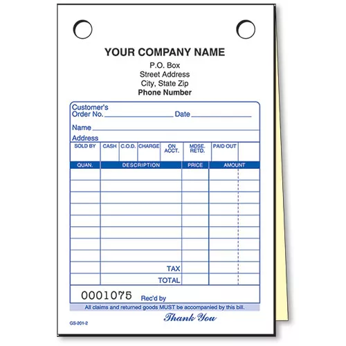 2-Part Auto Parts Sales Slip – Pack 250