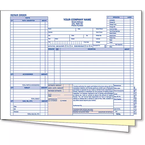 3-Part Carbonless Mechanical Repair Order – Pack 250