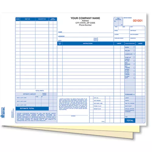 3-Part Carbonless Repair Order – Pack 250