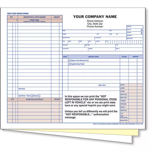 3-Part NCR Auto Body Repair Order – Pack 250