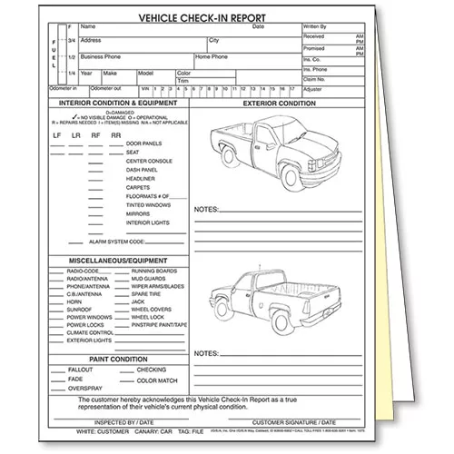 3-Part Vehicle Check-In Report Truck