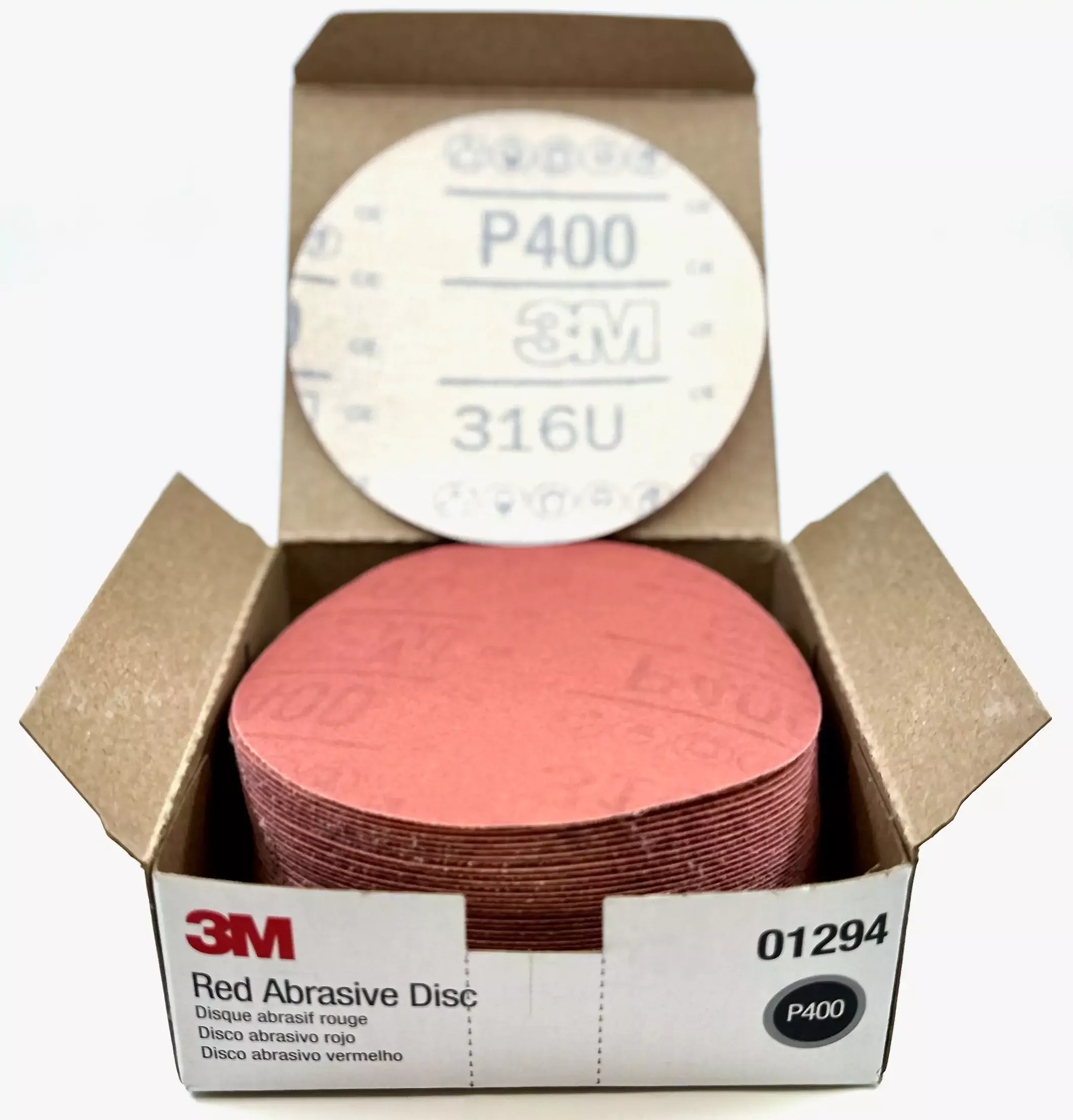 3M 01294 Hookit Red Abrasive Discs, P400, 5-inch – 50 Pack
