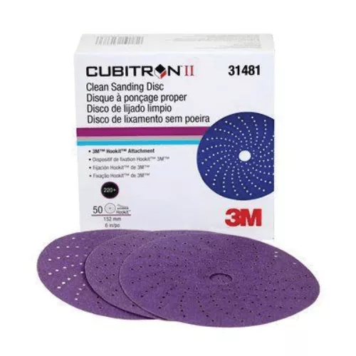 3M CUBITRON™ II 220+ GRIT 6″ PURPLE SANDING DISC #31481, BOX OF 50