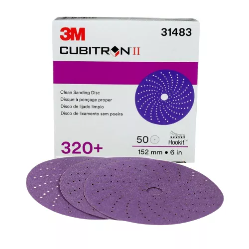 3M CUBITRON™ II 320+ GRIT 6″ PURPLE SANDING DISC #31483, BOX OF 50