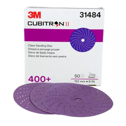 3M CUBITRON™ II 400+ GRIT 6″ PURPLE SANDING DISC #31484, BOX OF 50