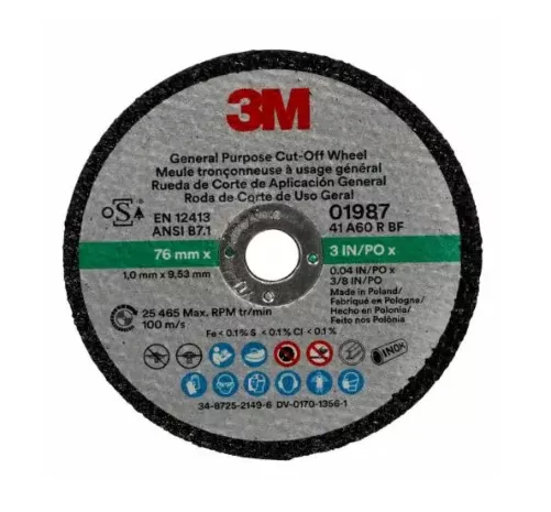 3M™ Green Corps™ 01987 Cut-Off Wheel, 3″ x 1/32″ x 3/8″, 50 Wheels per pack