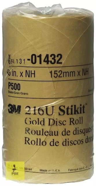 3M™ Stikit™ Gold Disc Roll, 01432, 6 in, P500, 175 discs per roll, 6 rolls per case