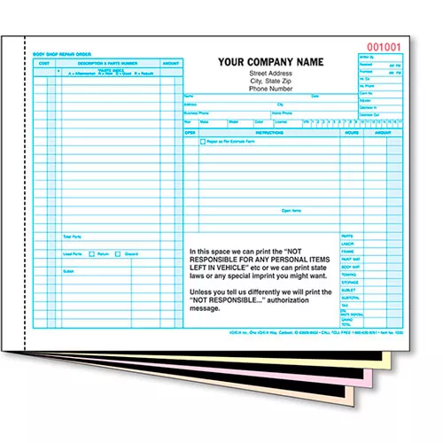 4-Part Auto Body Repair Order – Pack 250