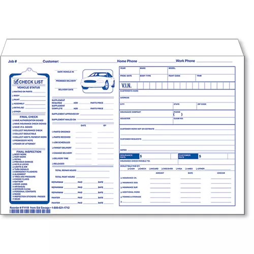 Auto Body Shop Job Envelopes
