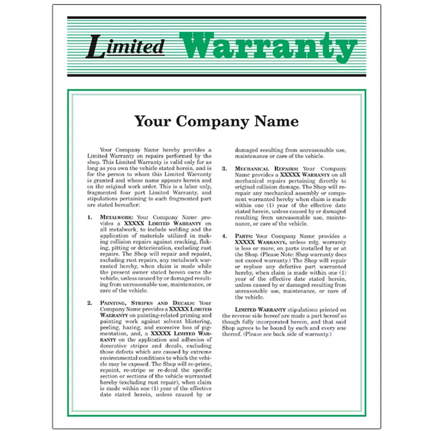 Auto Repair Warranty Forms – Green