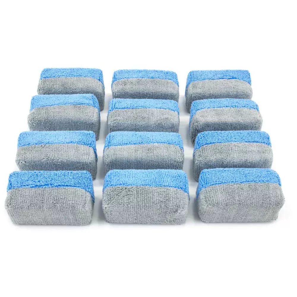 Autofiber Mini [Saver Applicator] Terry Microfiber Coating Applicator Sponge – 3″ x 1.5″ x 1.5″ – Blue/Gray (12-Pack)