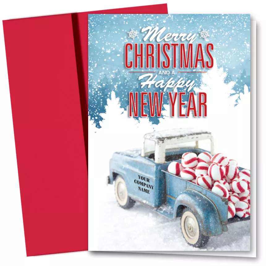 Double Personalized Full-Color Holiday Cards – Peppermint Classic