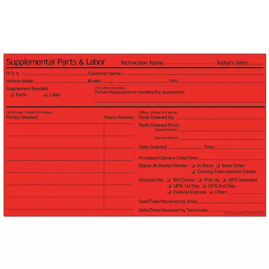 In-House Supplement Parts Form – Red