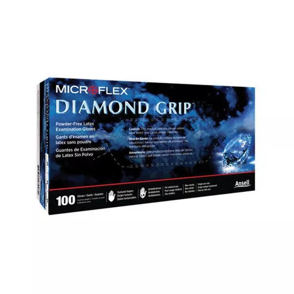 Microflex Diamond Grip General Purpose Disposable Exam Gloves, Natural Rubber Latex, Natural, 100 Gloves per box