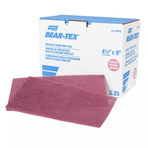 NORTON BEAR-TEX 06166 RED THIN-FLEXIBLE HAND PAD, BOX OF 25