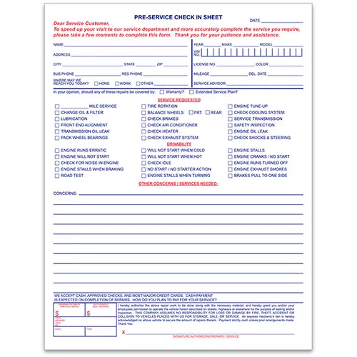 Pre-Service Check-In Form