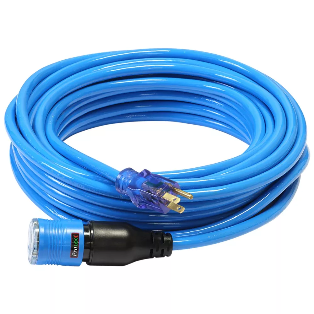 Pro Lock Locking Lighted Extension Cord - 12/3 SJTW - 25 ft - Blue