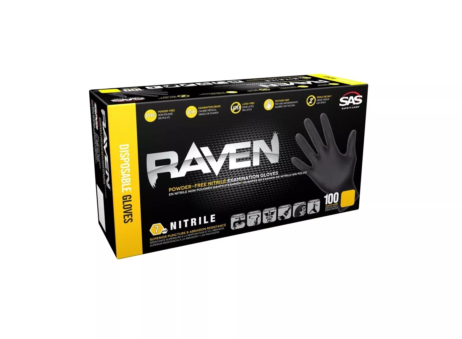 SAS Raven Extra Strength Disposable Gloves, 100 Gloves per box
