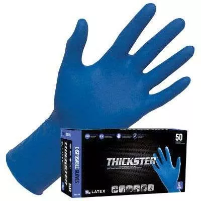 SAS THICKSTER XL BLUE LATEX GLOVES, BOX OF 50 POWDER FREE