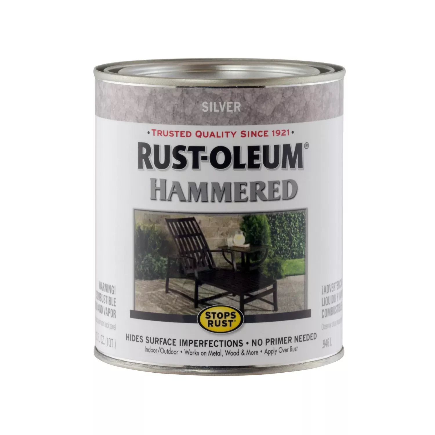 Stops Rust Hammered Paint, Silver, 1 Quart - Durable Protective Finish