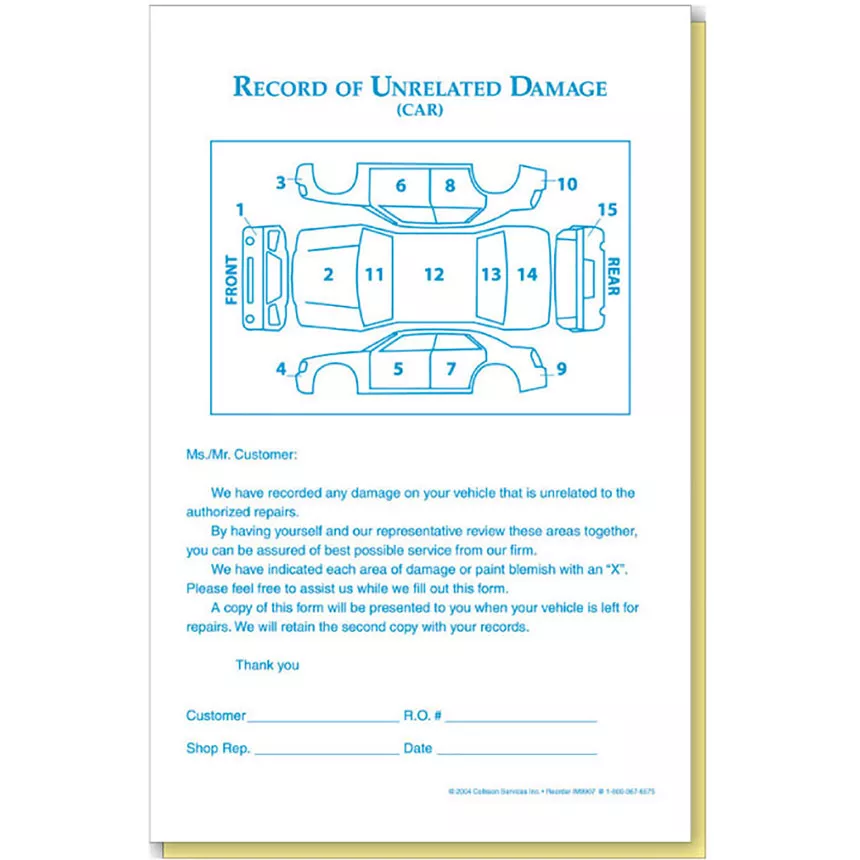 Unrelated Auto Damage Record Form – 2-Part – CAR