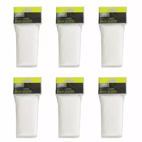 White Plastic Paint Drop Cloth 6-Pack Painting Set 9’ X 12’ Feet ABN 5832_6PACK